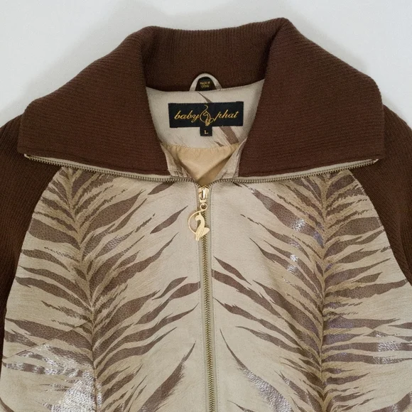 Baby Phat Vintage Genuine Leather Animal Print High Collar Jacket - Picture 2 of 13